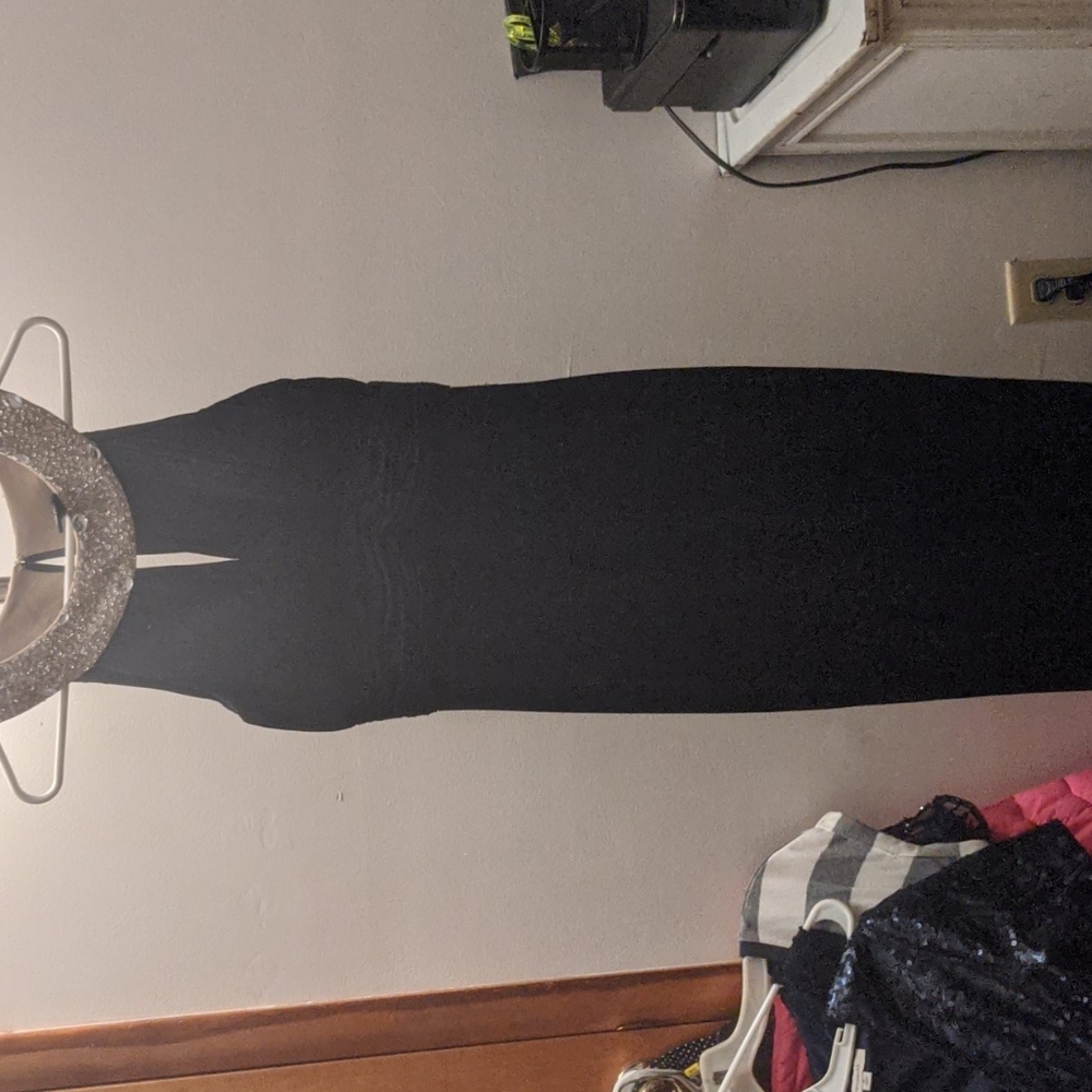 Navy blue formal dress.
